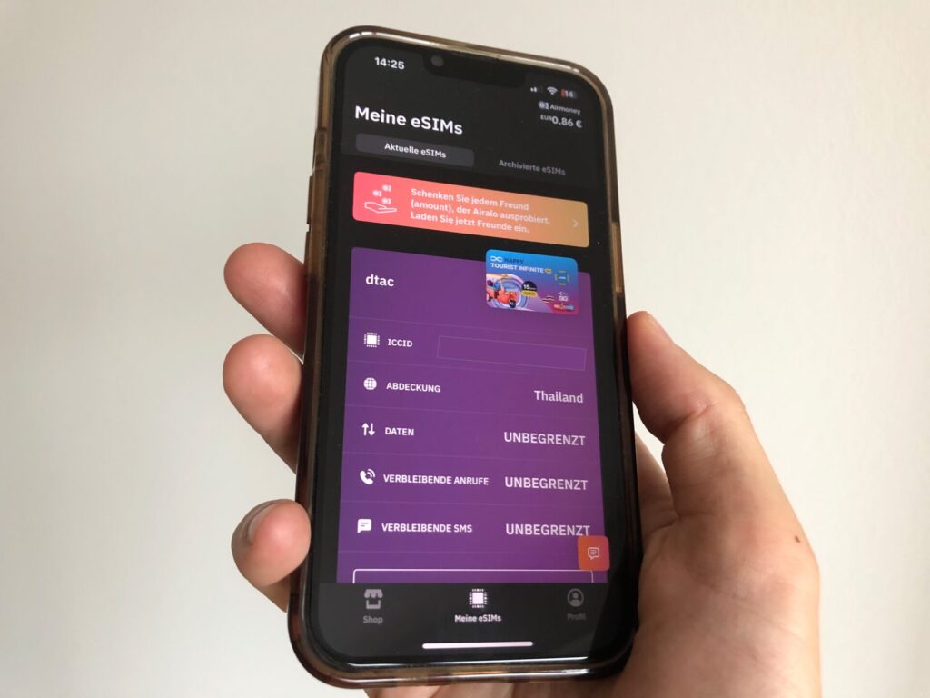 Airalo app displayed on a smartphone